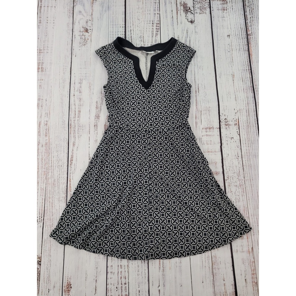 New York & Company Contrast Trim Sleeveless Geo Print Fit & Flare Dress Size XS